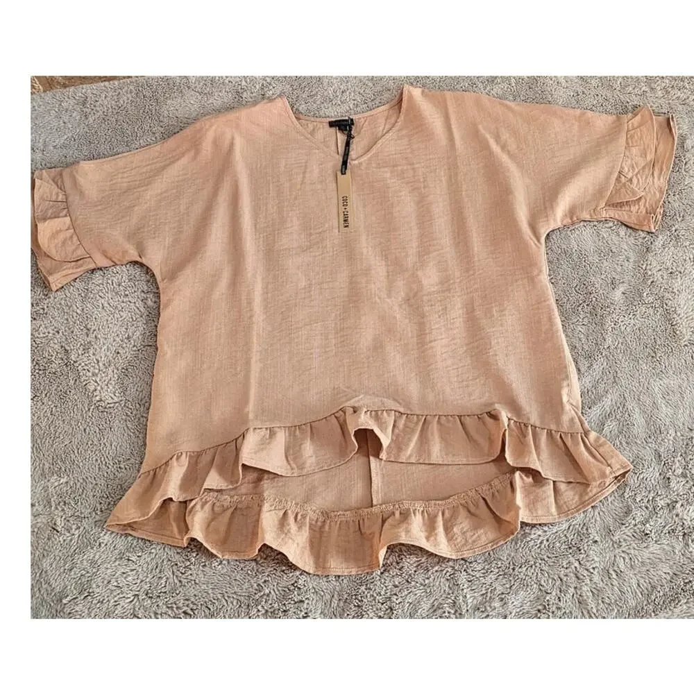 Coco + Carmen Carley Flowy Ruffle Top Brown Ruffle Blouse Women's Sz Xs NWT - Picture 4 of 8